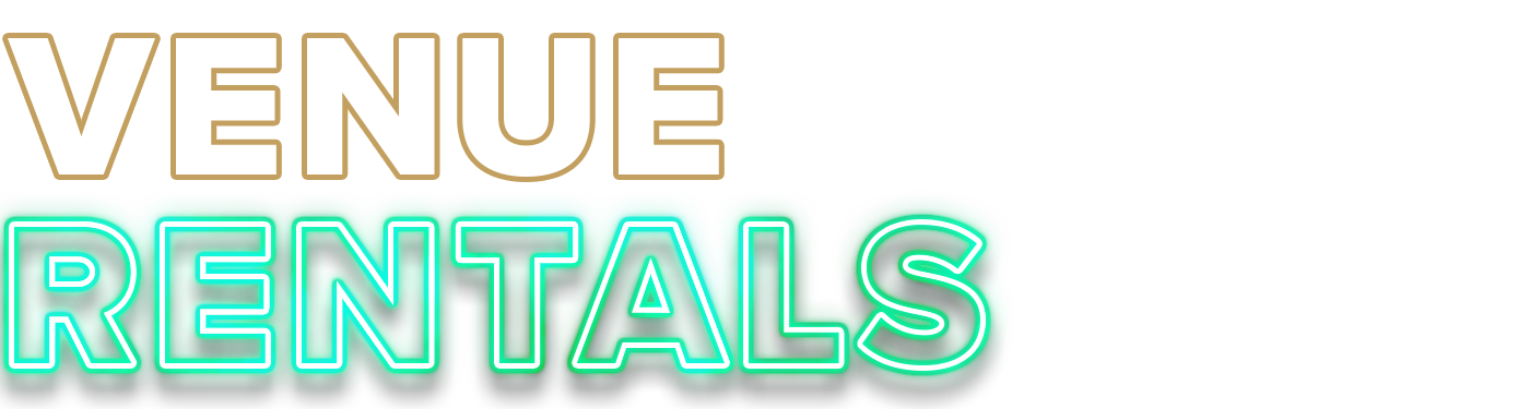 Bold text announcing The Venue in neon-style lettering.